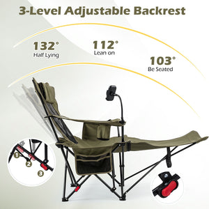 2-in-1 Reclining Camping Chair with 3-Level Adjustable Backrest-Green view 5