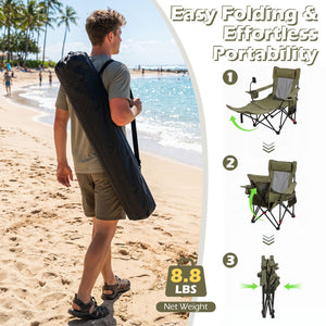 2-in-1 Reclining Camping Chair with 3-Level Adjustable Backrest-Green view 7