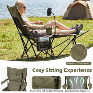 2-in-1 Reclining Camping Chair with 3-Level Adjustable Backrest-Green view 8