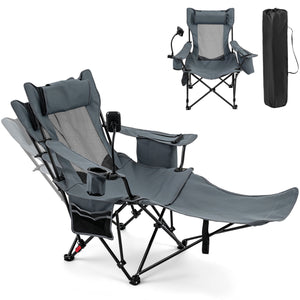 2-in-1 Reclining Camping Chair with 3-Level Adjustable Backrest-Gray