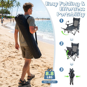 2-in-1 Reclining Camping Chair with 3-Level Adjustable Backrest-Gray view 6