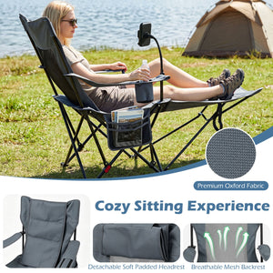 2-in-1 Reclining Camping Chair with 3-Level Adjustable Backrest-Gray view 7