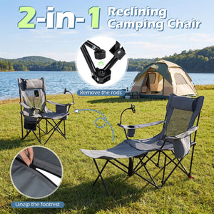 2-in-1 Reclining Camping Chair with 3-Level Adjustable Backrest-Gray view 9