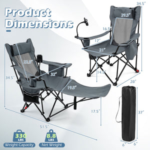 2-in-1 Reclining Camping Chair with 3-Level Adjustable Backrest-Gray view 4