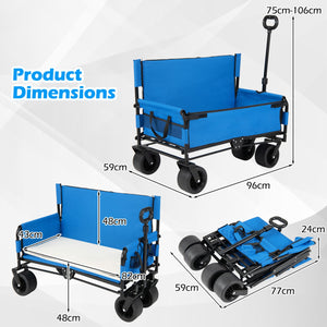 2-in-1 Wagon Bench Seat Combo Collapsible Beach Cart-Blue view 3