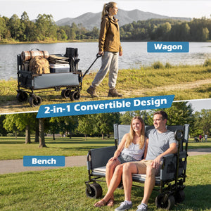 2-in-1 Wagon Bench Seat Combo Collapsible Beach Cart-Gray view 5