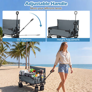 2-in-1 Wagon Bench Seat Combo Collapsible Beach Cart-Gray view 6