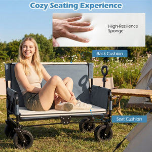 2-in-1 Wagon Bench Seat Combo Collapsible Beach Cart-Gray view 7