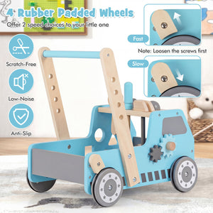 2-in-1 Wooden Baby Walker with Adjustable Speed and Bottom Storage-Blue view 8