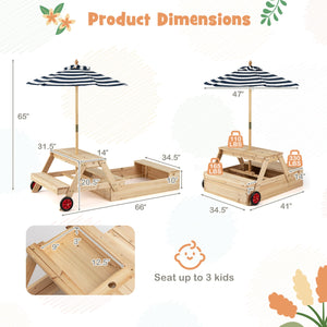 2-in-1 Wooden Sandbox with Foldable Umbrella and Convertible Picnic Table-Blue view 5