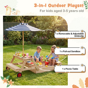 2-in-1 Wooden Sandbox with Foldable Umbrella and Convertible Picnic Table-Blue view 6
