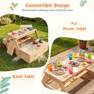 2-in-1 Wooden Sandbox with Foldable Umbrella and Convertible Picnic Table-Blue view 8