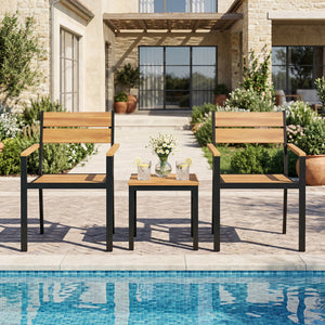 2 piece Outside Patio Dining Chair with Acacia Armrest for Backyard Garden view 2