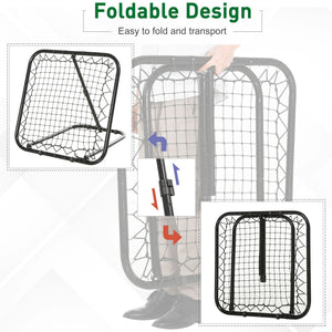 Soozier Soccer Rebounder Net, 3' x 3', Angle Adjustable Baseball Rebounder Net Training Equipment Aid with Quick Folding Design for Teens & Adults, Kickback Target Goal Play