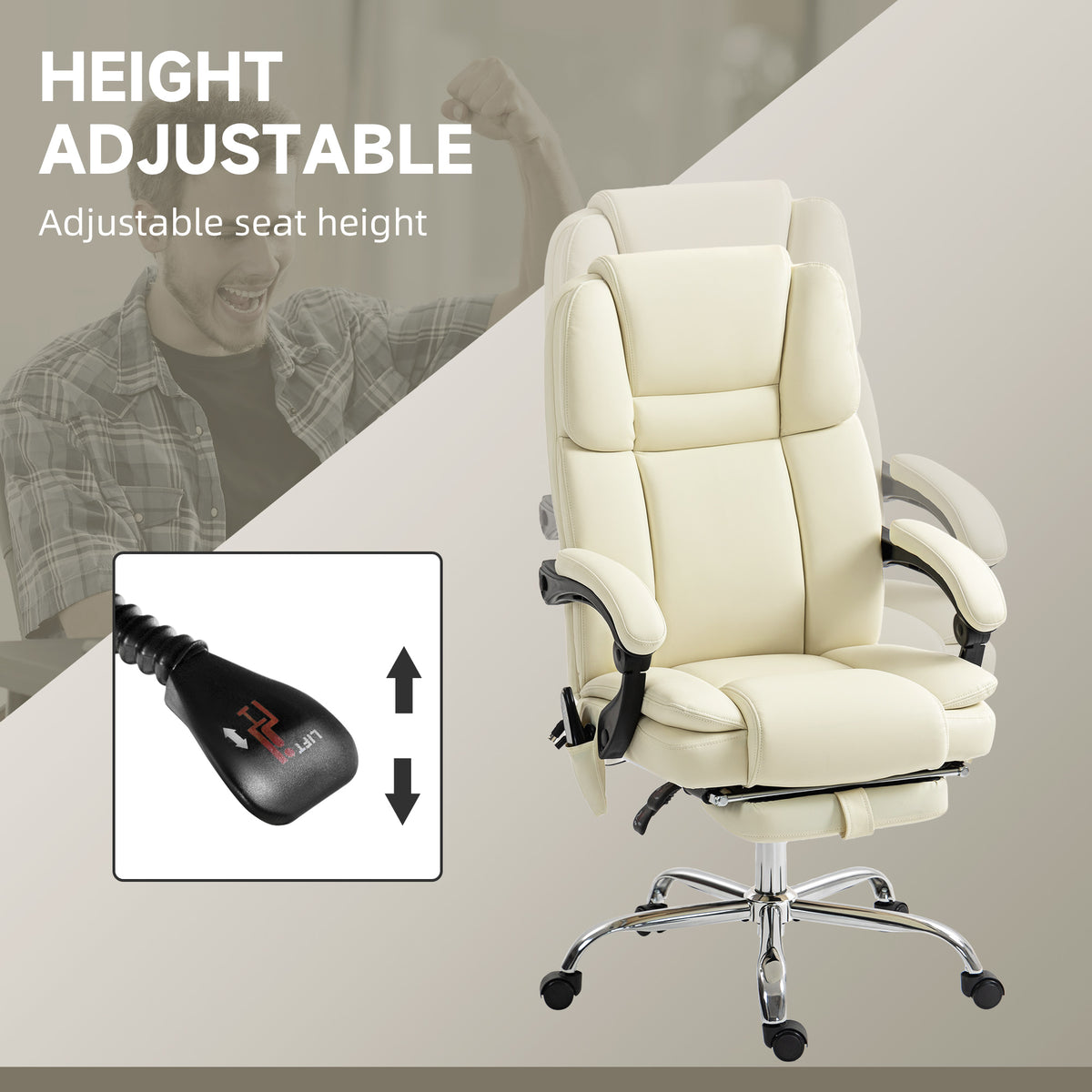 Massage Office Chair, Reclining Executive Office Chair with 6-Point Vibration, Footrest and High Back, Black – view 18