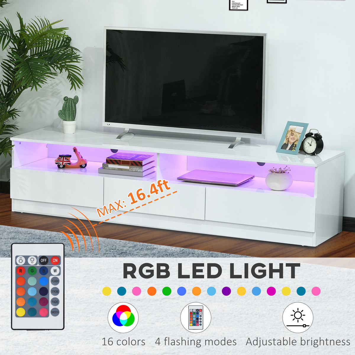 LED Lighted TV Stand for TVs up to 75", Modern TV Cabinet with Storage Drawers for Living Room – view 3