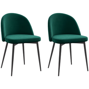 Set of 2 Mid-Back Dining Chair, Mid-Back Velvet-touch Upholstery Kitchen Chair for Living Room Dining Room, Green