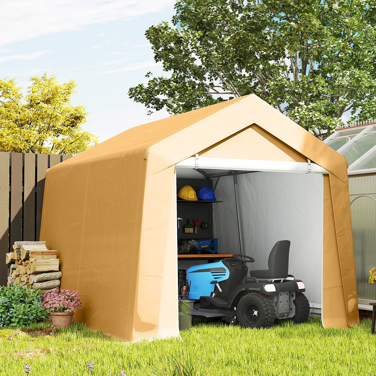 7' x 12' Outdoor Storage Shed Portable Garage with Roll-up Door for Motorcycle, Bike, Garden Tools, Beige – view 21