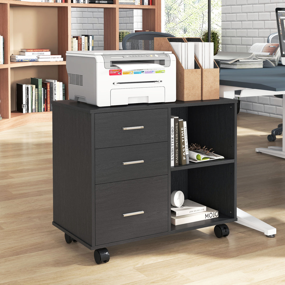 Modern Lateral Filing Cabinet, 3 Drawer File Cabinet for Letter and A4 Size Documents, Mobile – view 7