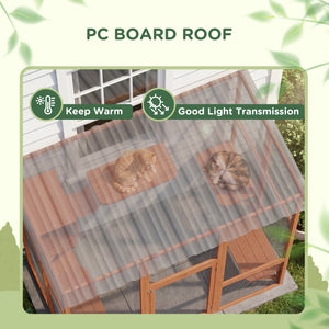 Large Outdoor Catio with Weatherproof Roof, Bridge, Resting Box, Platforms, Grey – view 12