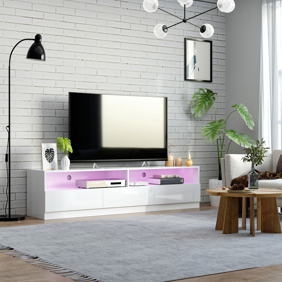 LED Lighted TV Stand for TVs up to 75", Modern TV Cabinet with Storage Drawers for Living Room – view 7