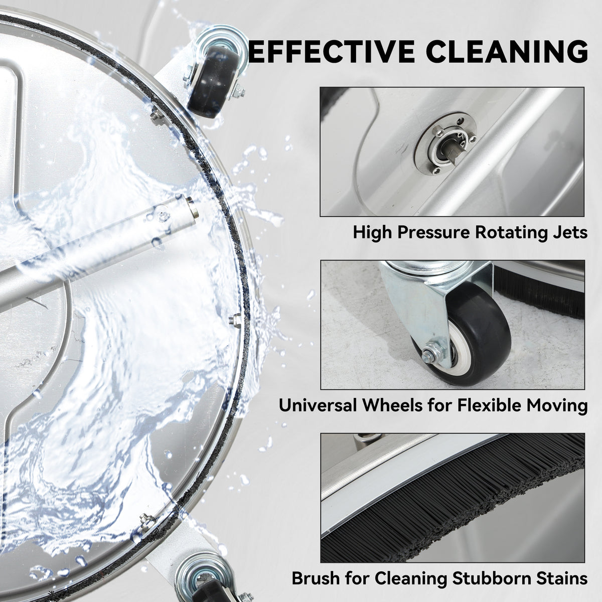 16" Pressure Washer Surface Cleaner with 4 Wheels, Stainless Steel Power Washer Surface Cleaner with 1/4" – view 11