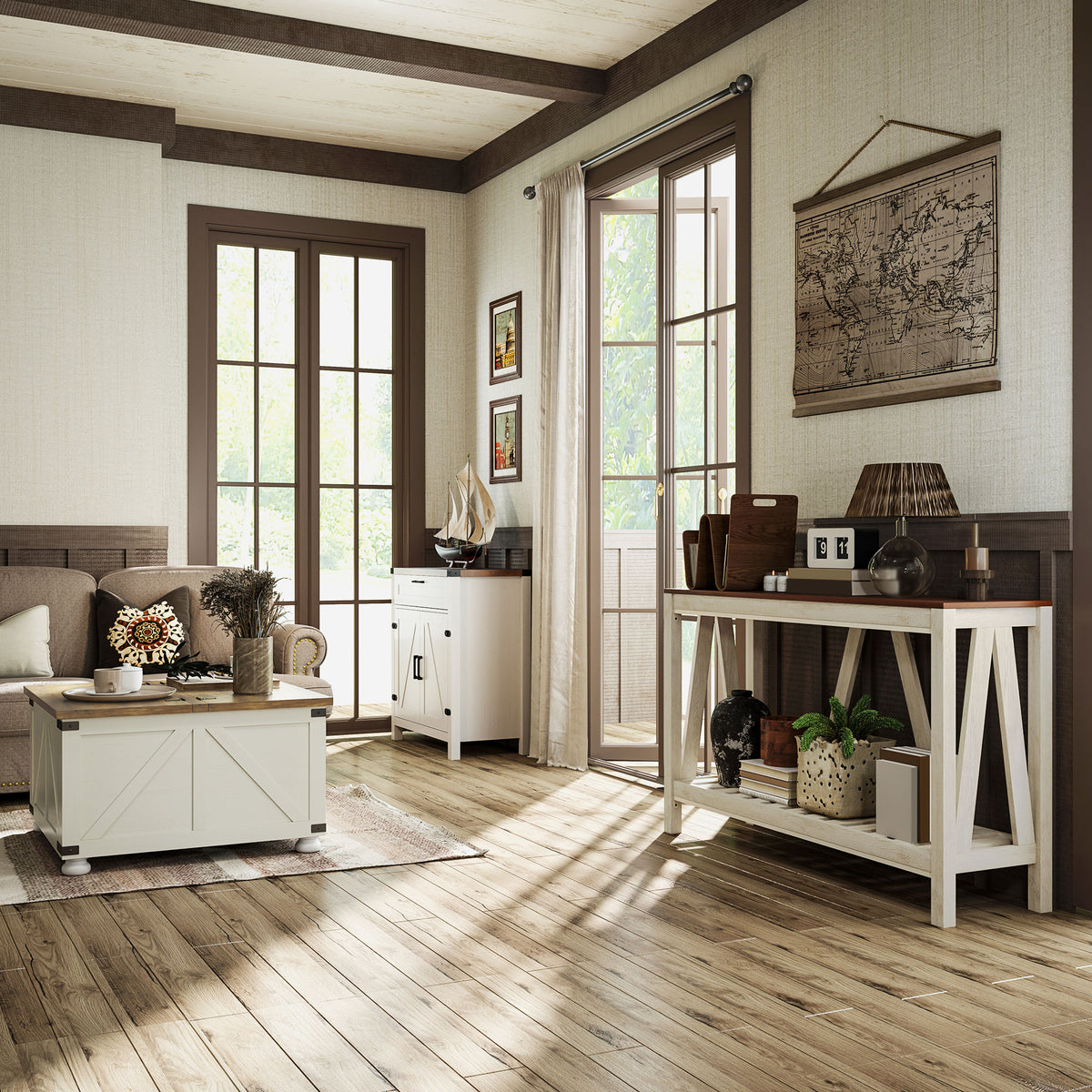 Farmhouse Coffee Table, Square Center Table with Flip-top Lids, Hidden Storage Compartment and Wooden Legs – view 19