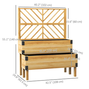 Raised Garden Bed with Trellis, 2 Tier Wooden Elevated Planter Box, for Vegetables, Flowers, Herbs, Natural