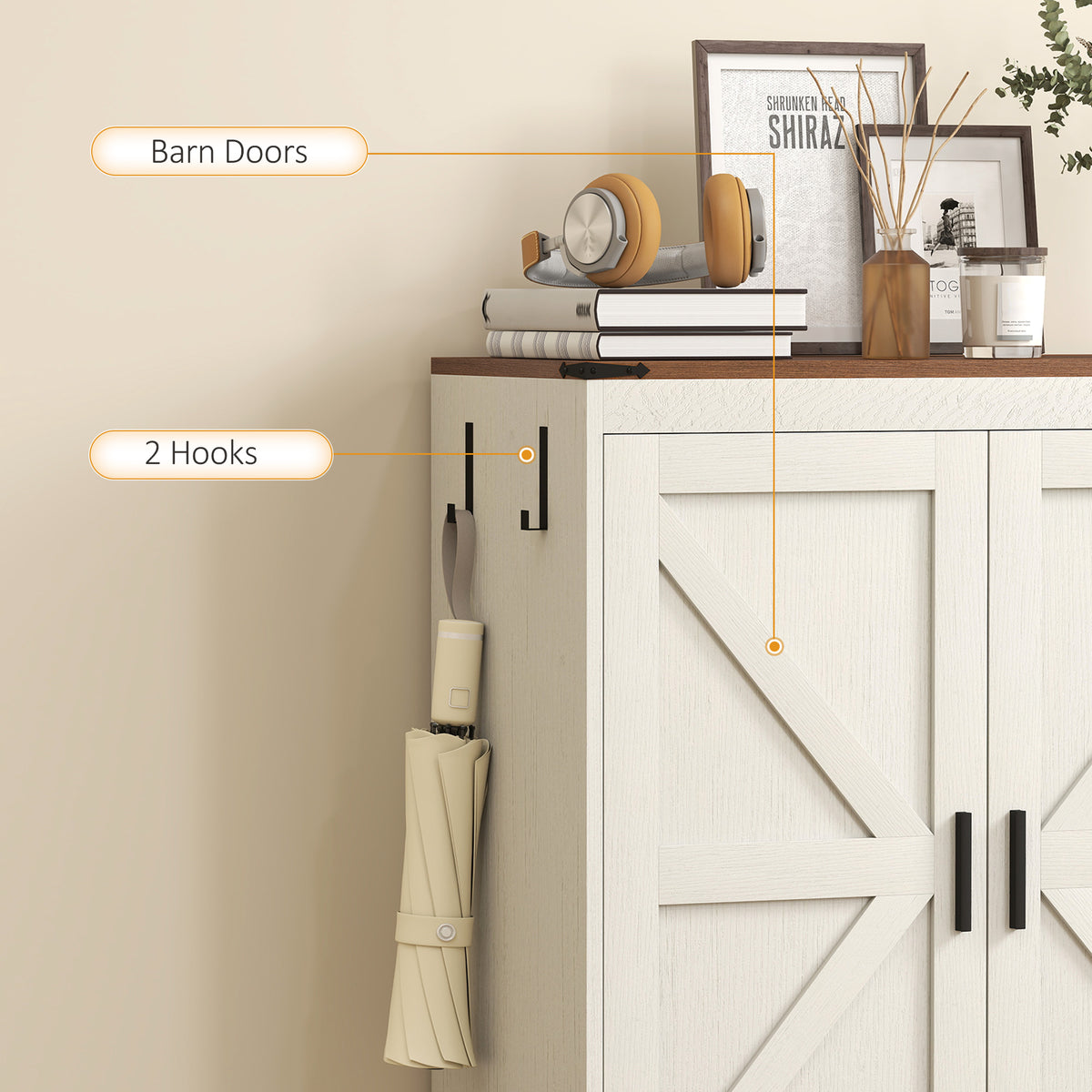 5-Tier Shoe Storage Cabinet for 15 Pairs, Freestanding Farmhouse Shoe Cabinet, White