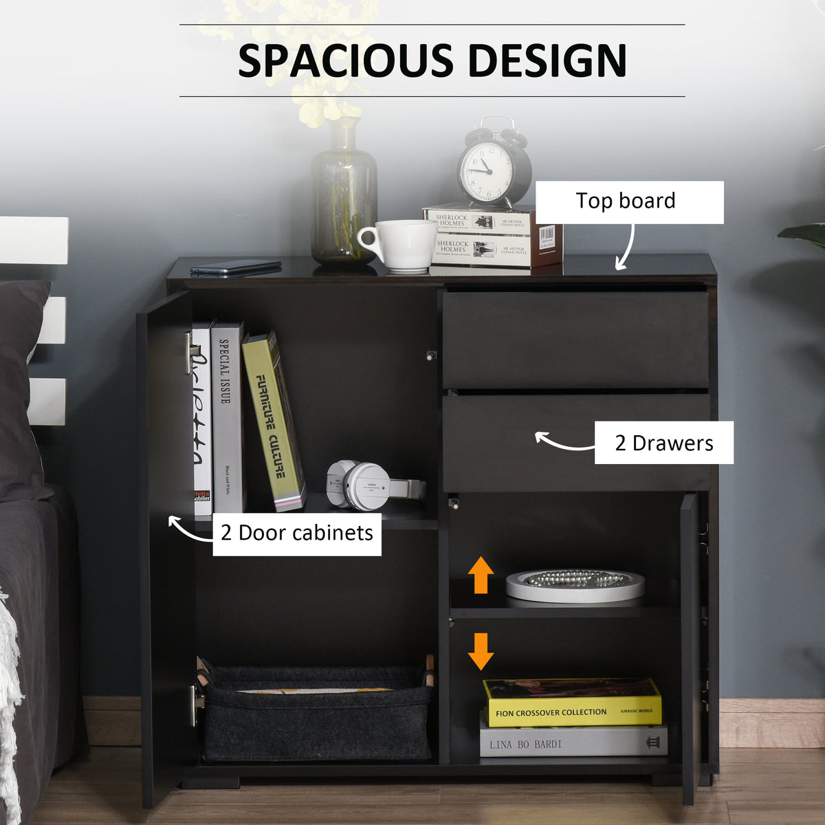 High Gloss Buffet Sideboard with 2 Drawers, 2 Doors and Adjustable Shelf – view 3