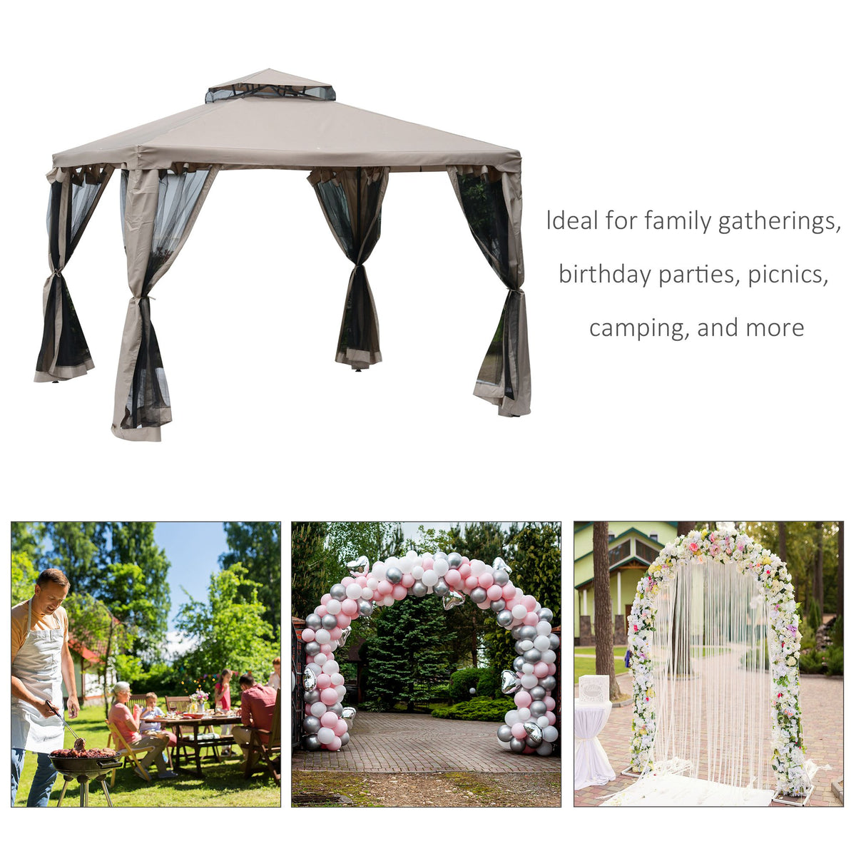 10' x 10' Patio Gazebo Pavilion, 2-Tier Roof Canopy Outdoor Event Party Tent with Steel Frame for Garden – view 3