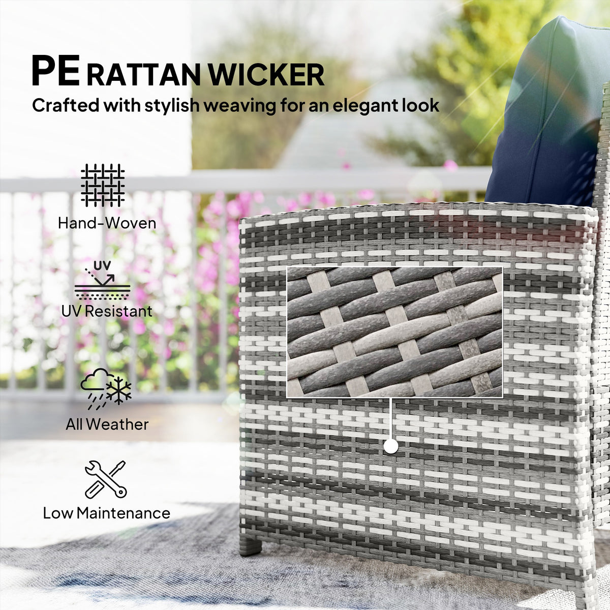 5 Piece Patio Furniture Set, Wicker Patio Chairs with Ottomans, 2-Tier Glass Coffee Table and Cushions – view 19