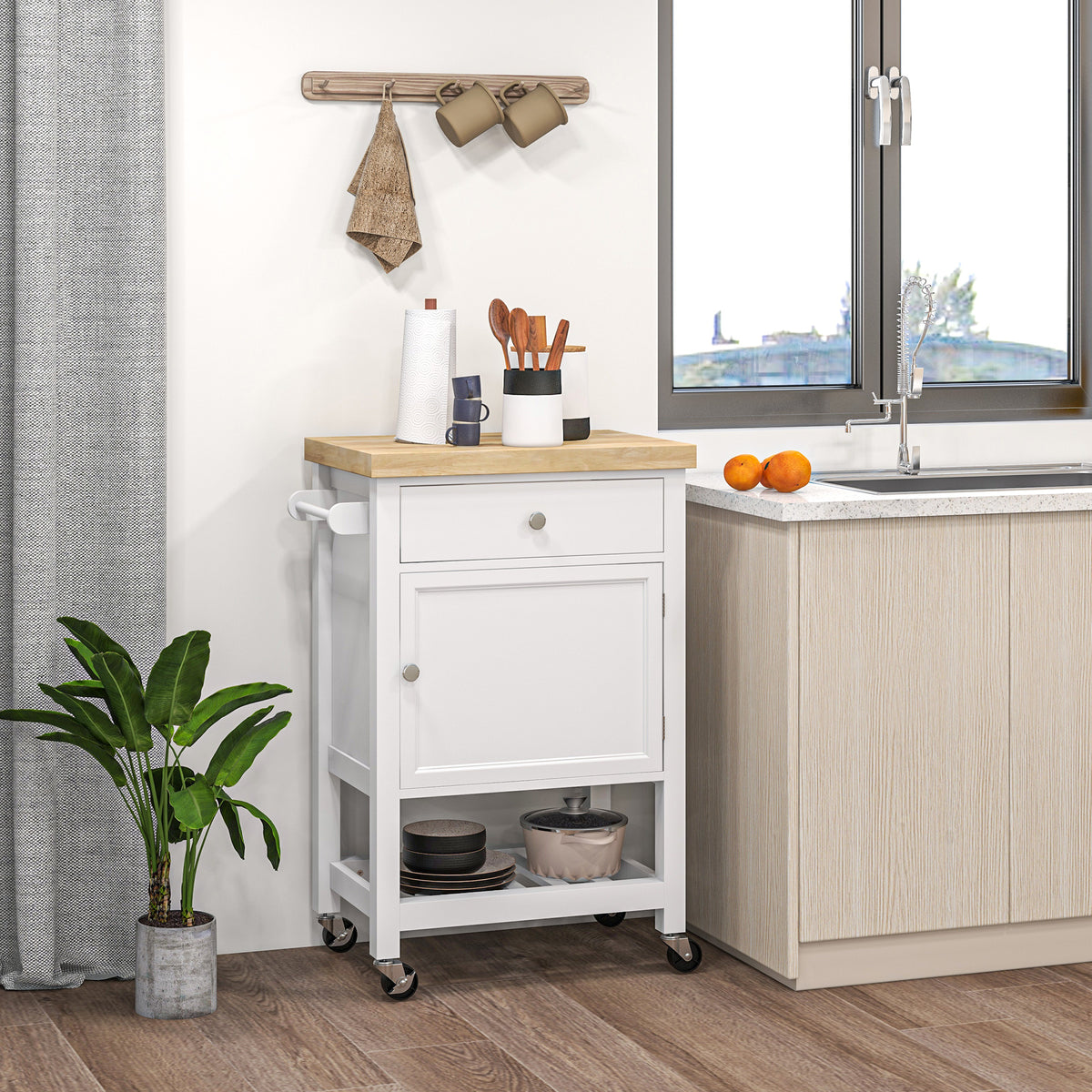 Kitchen Cart on Wheels, Rolling Kitchen Island Cart with Wood Top, Towel Rack – view 21