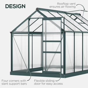6' x 10' x 6.6' Polycarbonate Greenhouse, Walk-In Green House Kit Garden, Plants Grow, Galvanized Sheet Aluminum Frame with Rain Gutter, Vents and Sliding Door, Green