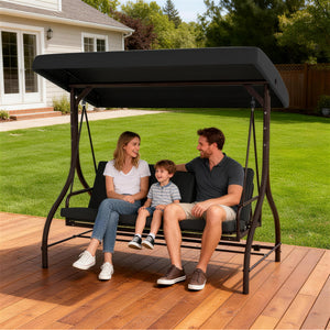 Convertible Patio Swing Bed with Canopy and Cushions, 3 Seater Porch Swing for Outdoor, Backyard, Garden – view 7