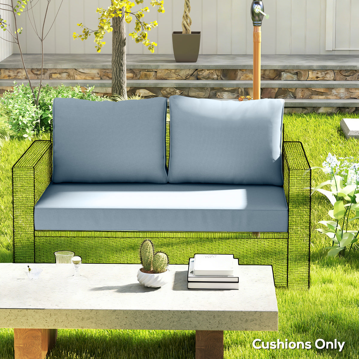 Outdoor Seat Cushions with Backrest, Loveseat Double Sofa Outdoor Furniture Cushions, Beige – view 28