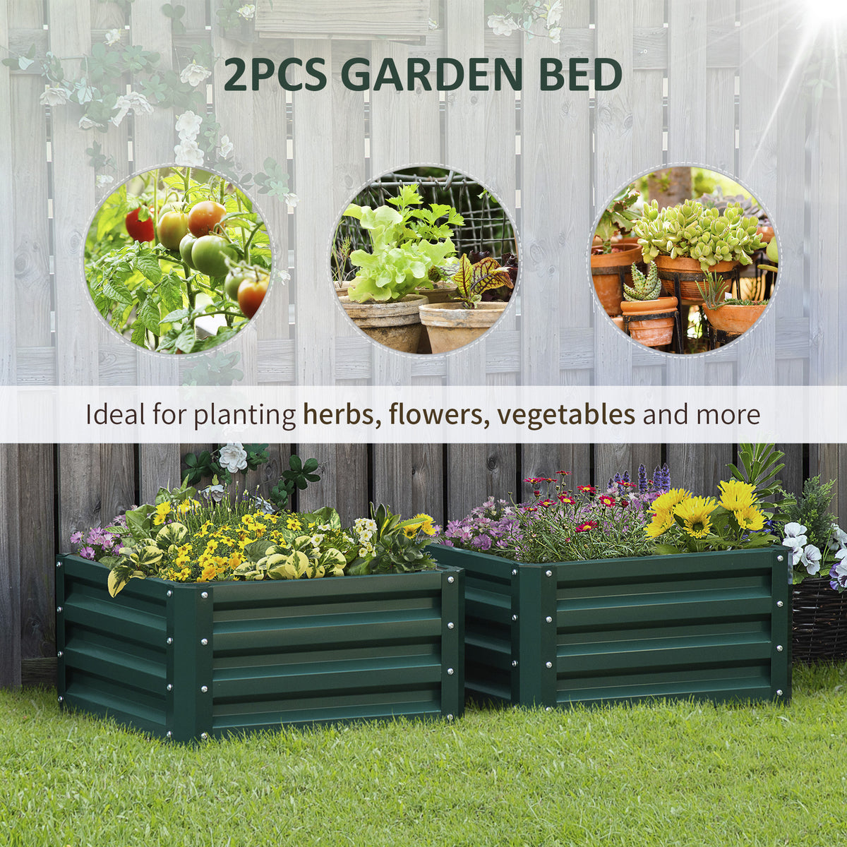 2' x 2' x 1' 2-Pieces Raised Garden Bed with Galvanised Steel Frame for Vegetables, Flowers, Herbs, Green – view 8