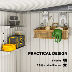5'x7' Lean to Galvanized Metal Shed with Foundation, Garden Tool Storage House with Sliding Door and 2 – view 4