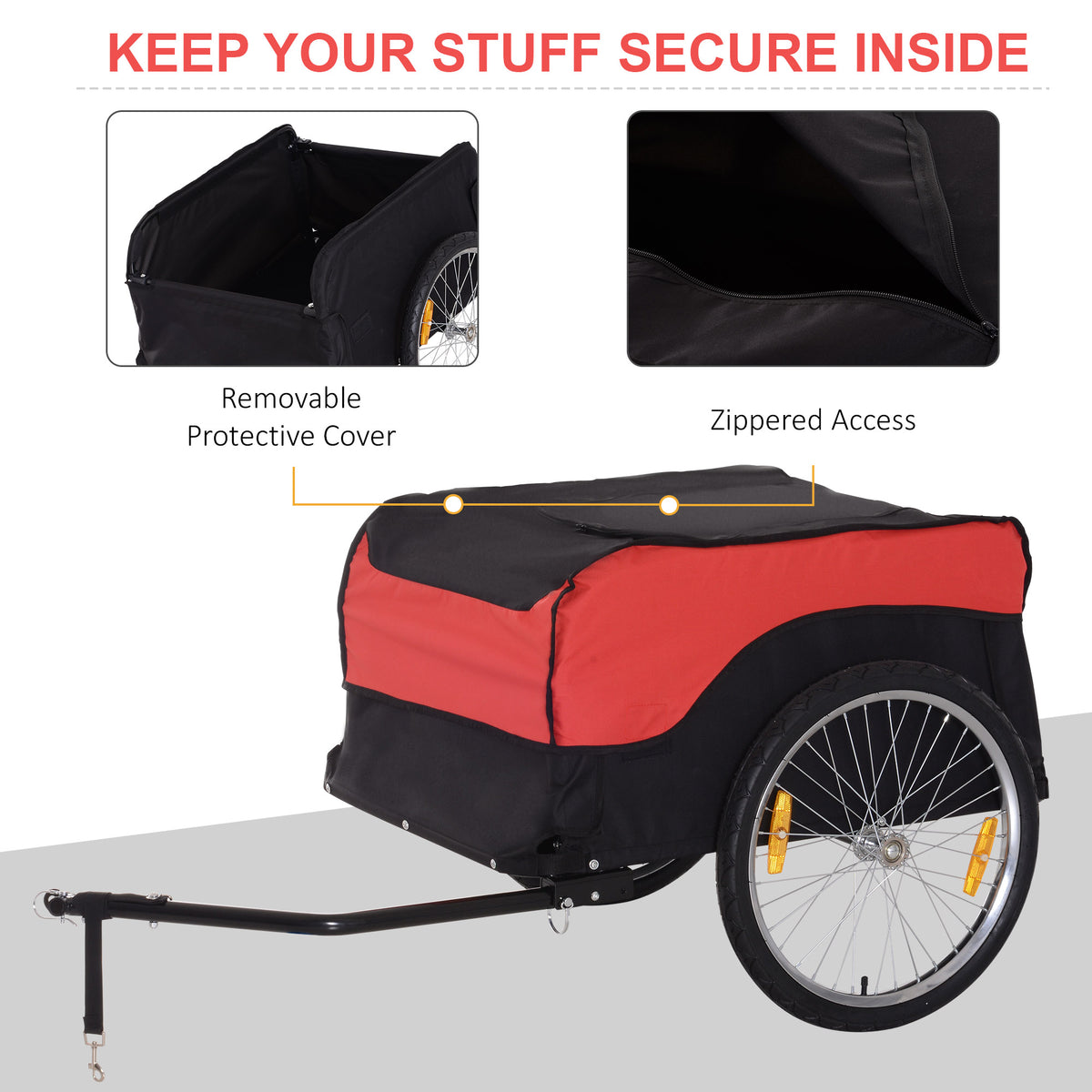 Aosom Bike Cargo Trailer Bicycle Luggage Carrier Cart with Cover Black Red