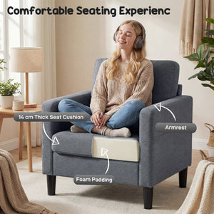 Accent Chair Upholstered Modern Armchair for Living Room with Thick Padded Seat and Armrests Dark Grey