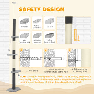 88.5"-100.5" Floor to Ceiling Cat Tree, Cat Tower with Scratching Posts, Cloud Shaped Platforms, Dangling Balls, Cream