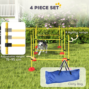 Dog Agility Training Equipment, 4 PCS Obstacle Course with Height Adjustable Jump Hurdle and Bag, Yellow