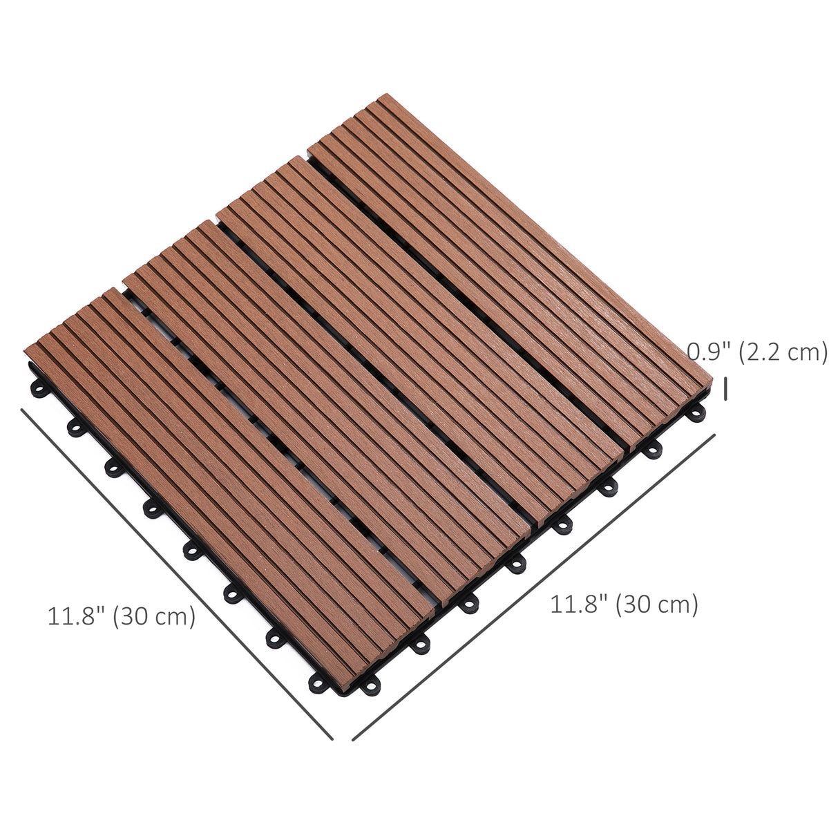 11 Pcs Plastic Interlocking Deck Tiles, 12" x 12" Non-slip Flooring Tiles for Indoor Outdoor Patio Balcony, Light Brown