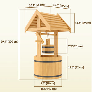 Wood Wishing Well Outdoor Wooden Planter with Hanging Bucket and Drainage Hole for Garden, Patio, Backyard, Natural