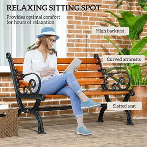 47 Inch Outdoor Garden Bench, Patio Loveseat with Unique Armrests, Slatted Seat Back, 528 lbs. Capacity, Teak Colour
