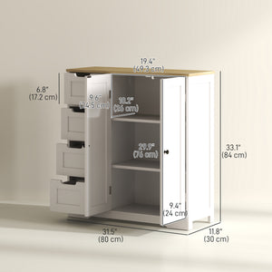 Freestanding Bathroom Floor Cabinet, Modern Bathroom Cabinet with Adjustable Shelf, 4 Drawers and 2 Doors, White