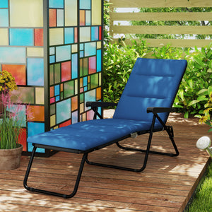Foldable Lounge Chair, Reclining Patio Sun Lounger with 6-Position Adjustable Back, Blue and White