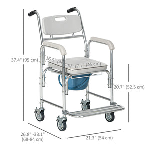 3-in-1 Shower Commode Wheelchair, Transport Beside Commode Chair with Padded Seat for the Elderly, Disabled