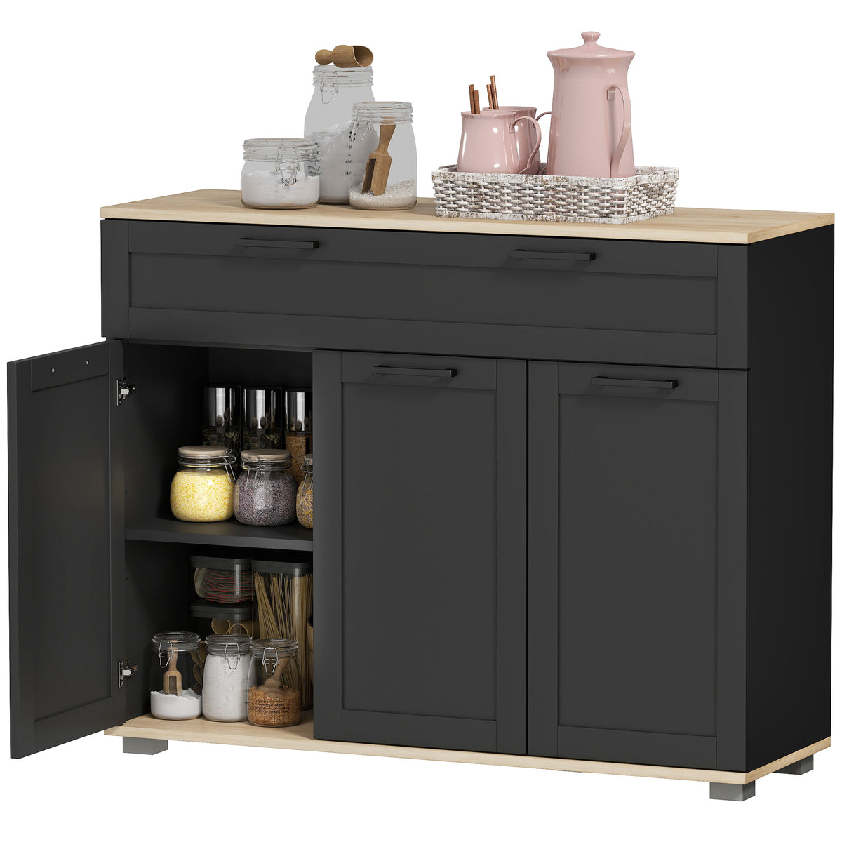 Sideboard Buffet Cabinet, Modern 40" Coffee Bar Cabinet with Wide Drawer, 3 Doors and 2 Adjustable Shelves