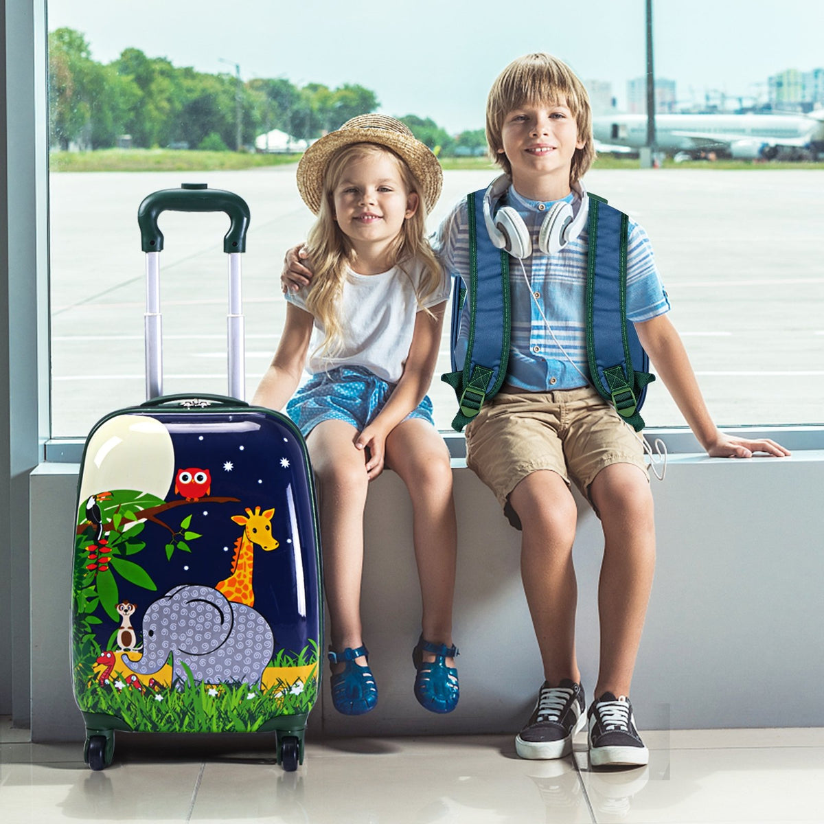 2 Pieces 12 Inch and 16 Inch Kids Carry on Suitcase Rolling Backpack School Luggage Set view 2